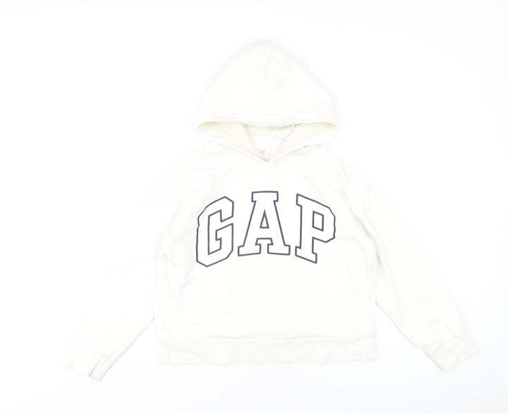 Gap Girls White Cotton Pullover Hoodie Size 10 Years Pullover