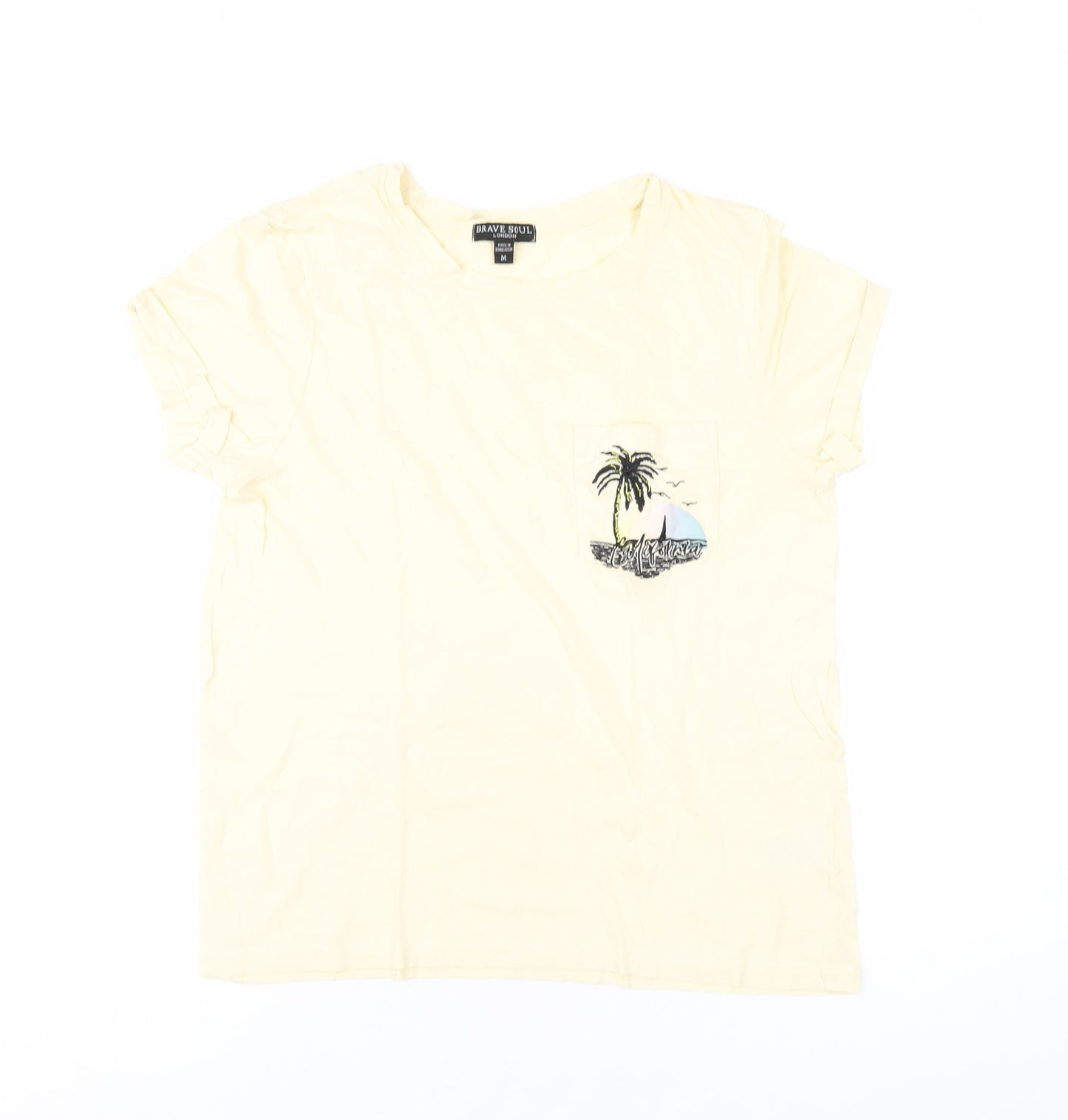 Brave Soul Womens Yellow Cotton Basic T-Shirt Size M Round Neck