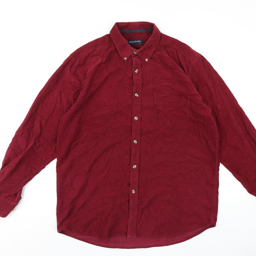 Peter Gribby Mens Red Polyester Button-Up Size L Collared Button