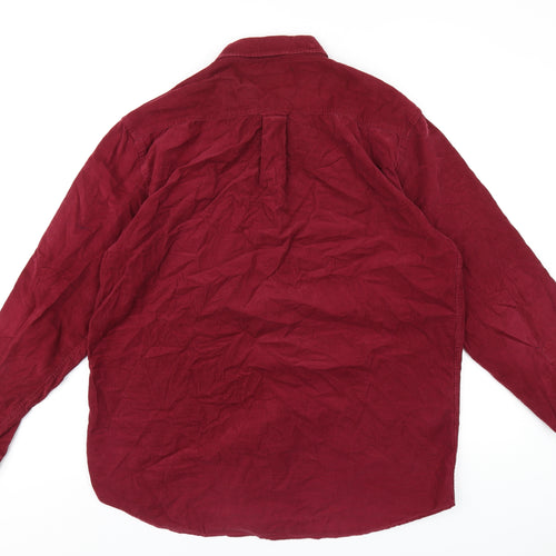 Peter Gribby Mens Red Polyester Button-Up Size L Collared Button
