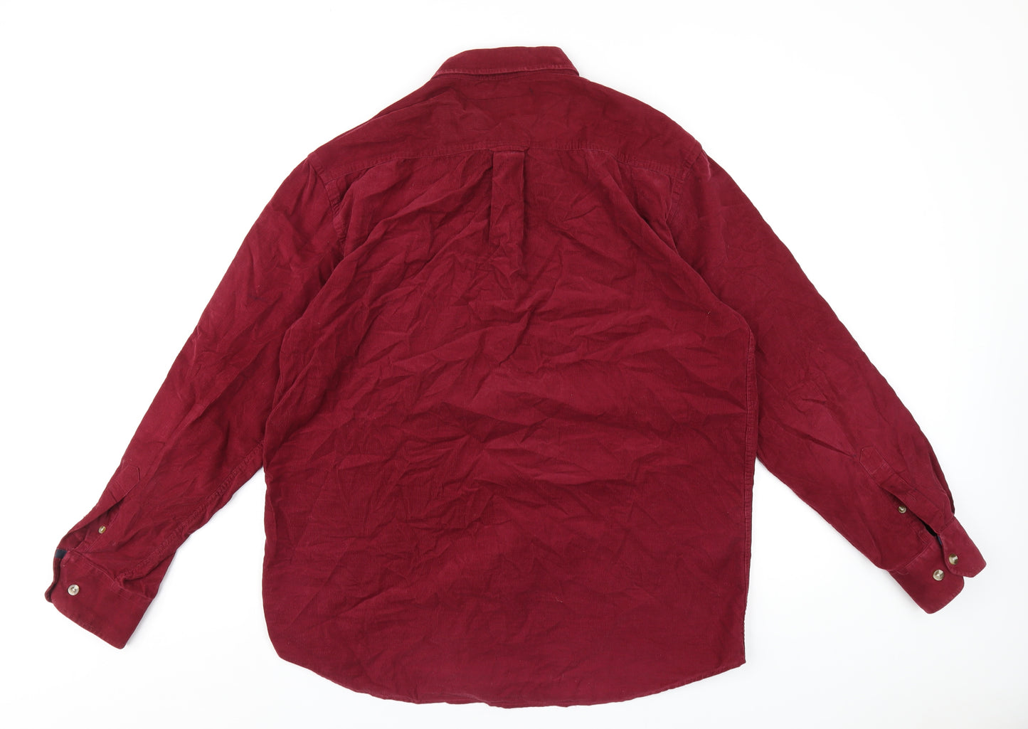 Peter Gribby Mens Red Polyester Button-Up Size L Collared Button
