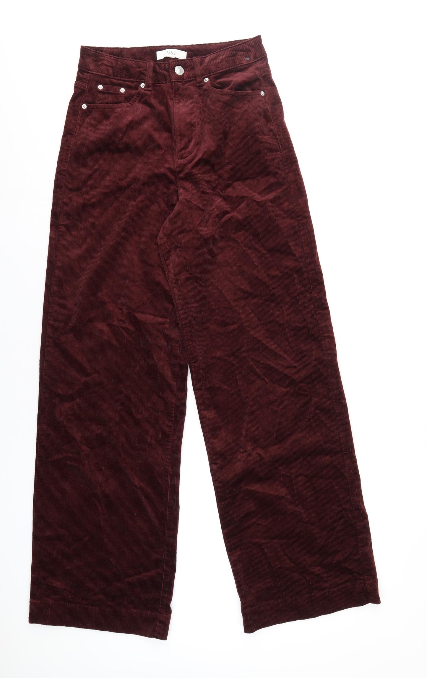 Marks and Spencer Womens Red Cotton Trousers Size 8 L33 in Regular Zip