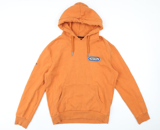 Superdry Mens Orange Cotton Pullover Hoodie Size L