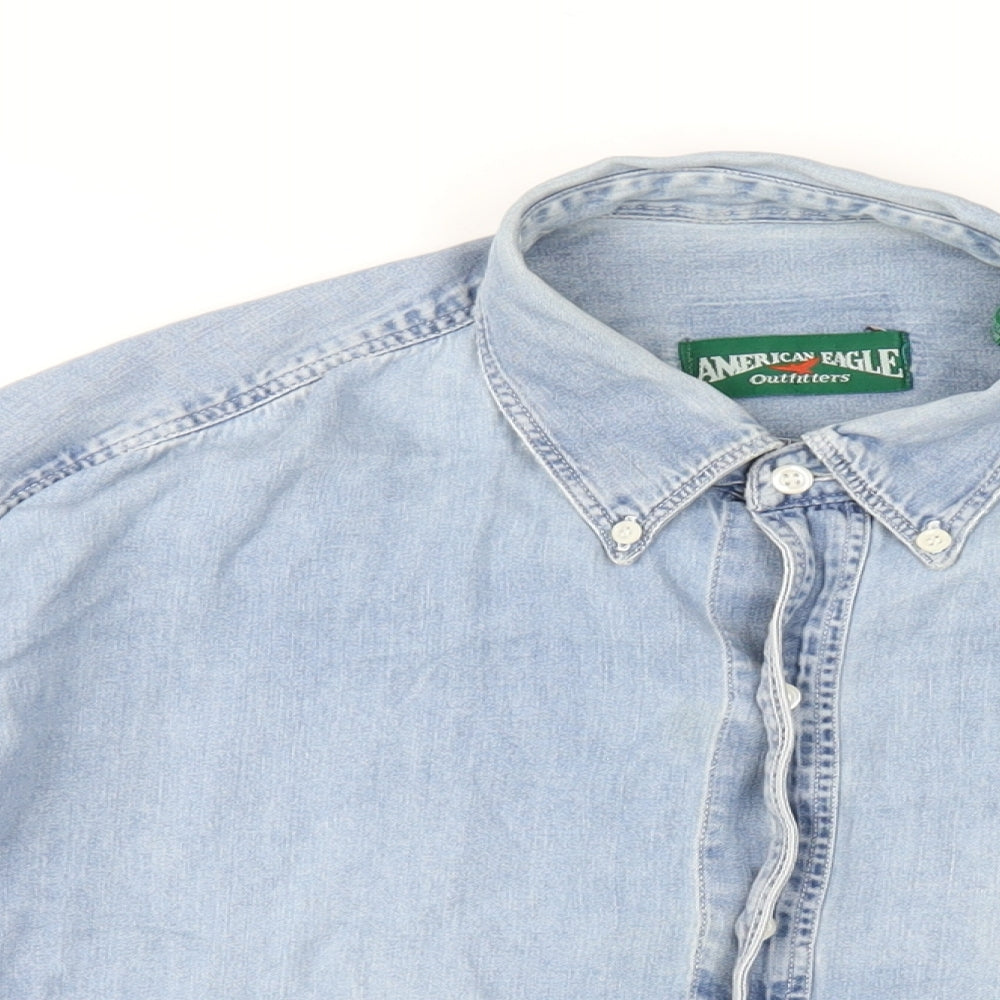American Eagle Outfitters Mens Blue Cotton Button-Up Size XL Collared Button