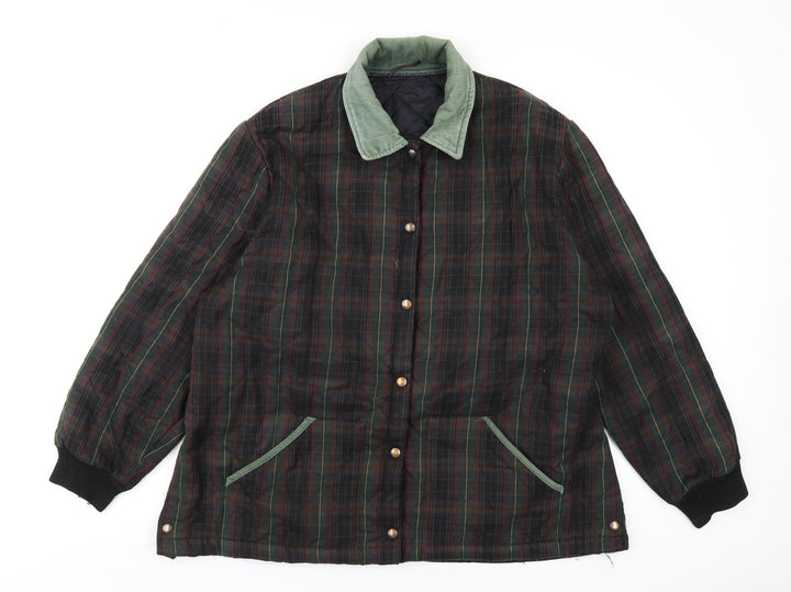 Country Casuals Womens Multicoloured Plaid Quilted Coat Size 22 Snap