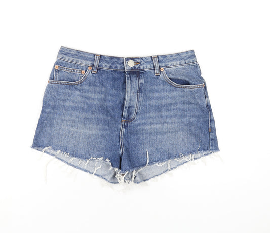 ASOS Womens Blue Cotton Cut-Off Shorts Size 12 Regular Zip