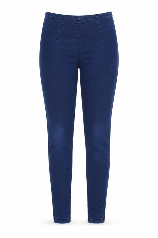 Front view of Phase Eight women’s blue cotton jegging jeans, size UK 34, in, 30-inch leg regular zip