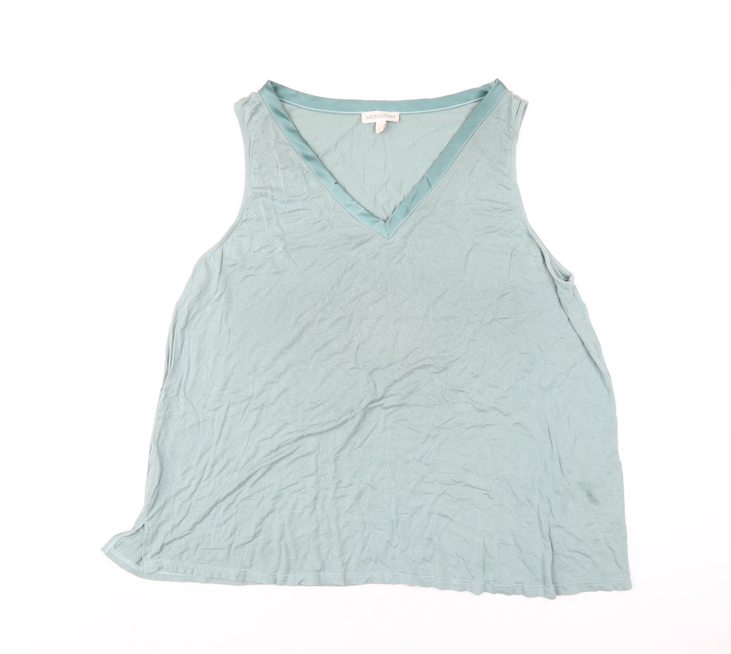 Monsoon Womens Green Viscose Basic Tank Size L V-Neck