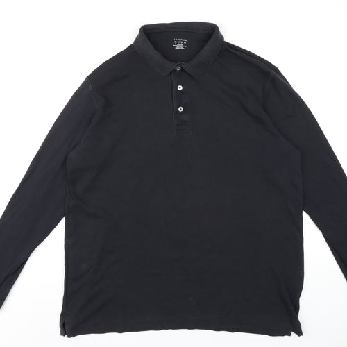 Lands' End Mens Black Cotton Polo Size L Collared Button