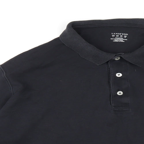 Lands' End Mens Black Cotton Polo Size L Collared Button