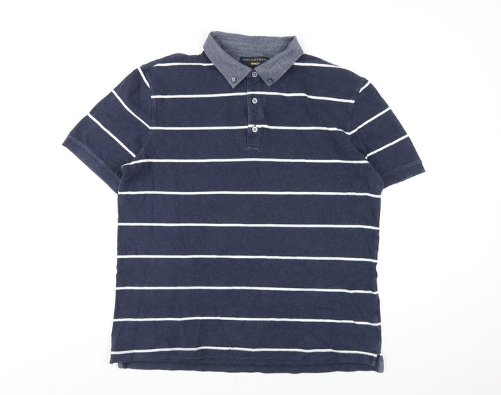 Paul Costelloe Mens Blue Striped Cotton Polo Size XL Collared Button