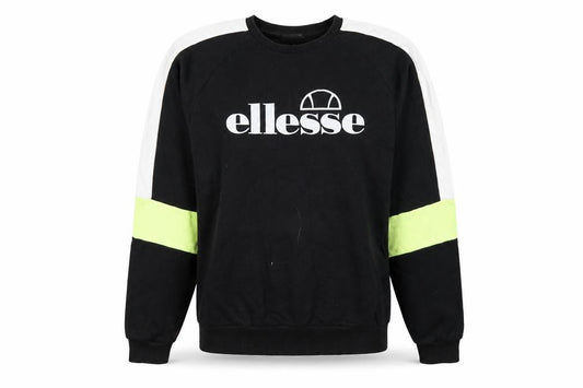 Front view of Ellesse women’s black cotton pullover sweatshirt, size UK 8, pullover