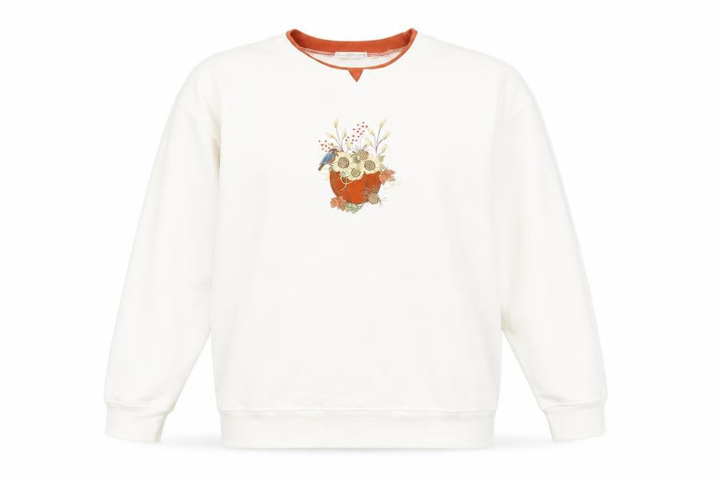Front view of Hasting & Smith women’s white cotton pullover sweatshirt, size M, pullover