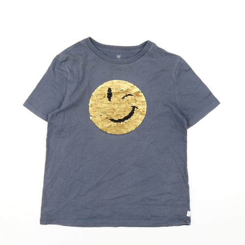 Gap Boys Grey Cotton Basic T-Shirt Size 8-9 Years Round Neck Pullover - Reversible Sequins