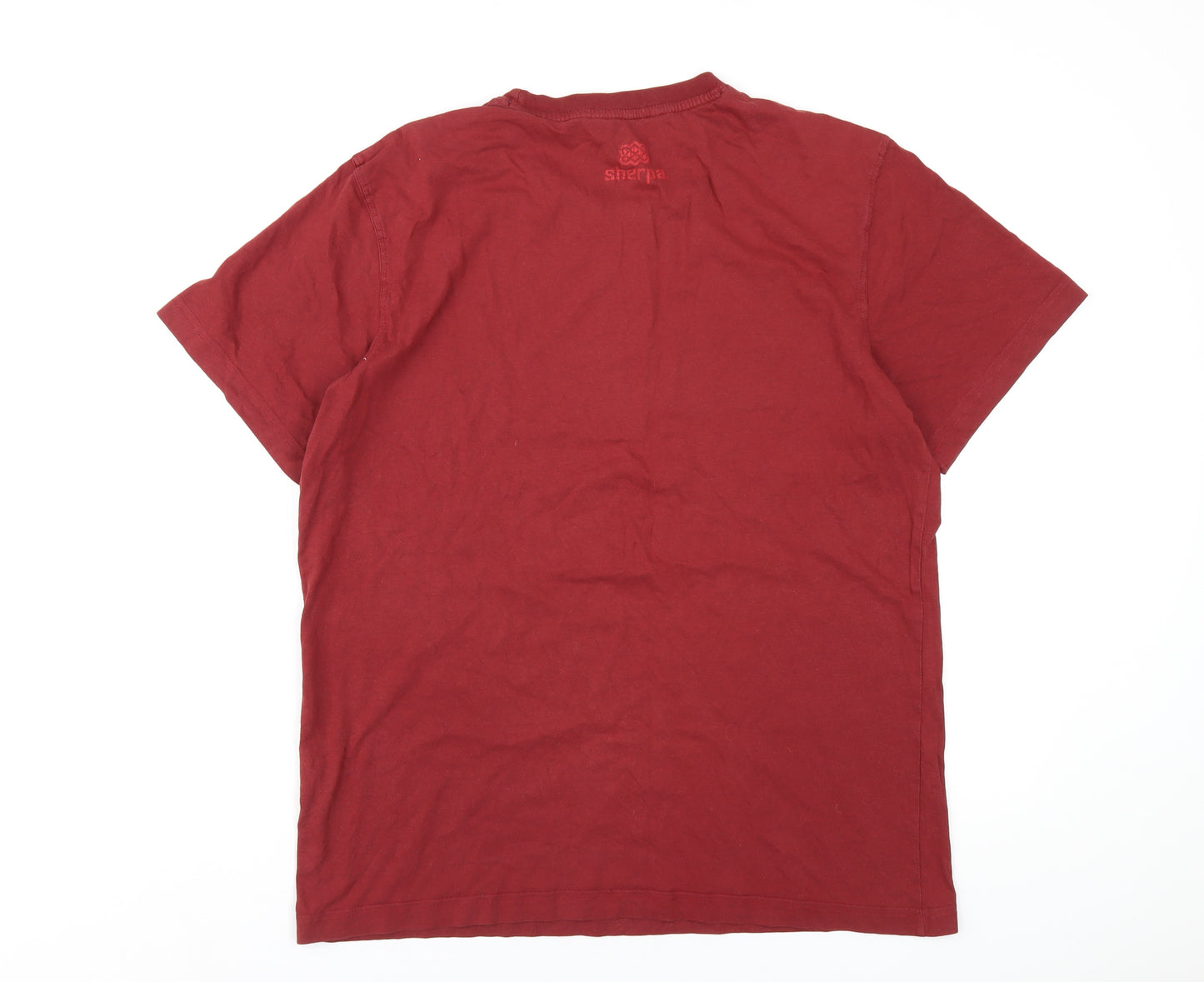 Sherpa Mens Red Cotton T-Shirt Size L Round Neck