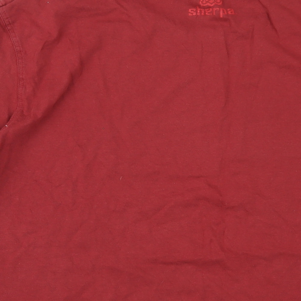 Sherpa Mens Red Cotton T-Shirt Size L Round Neck