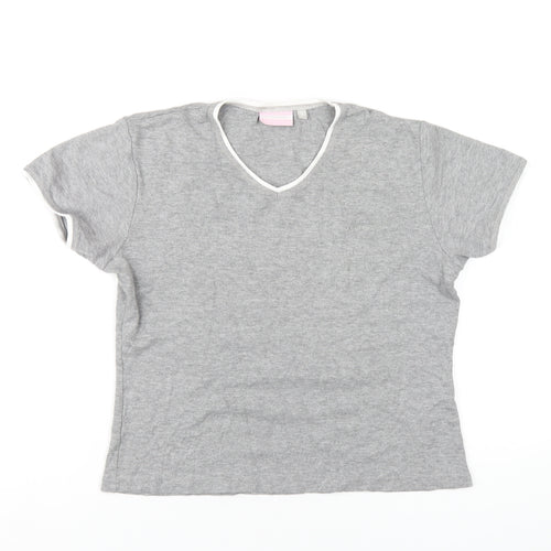 LA Gear Womens Grey Cotton Basic T-Shirt Size 16 V-Neck