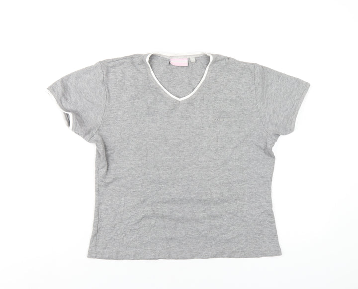 LA Gear Womens Grey Cotton Basic T-Shirt Size 16 V-Neck