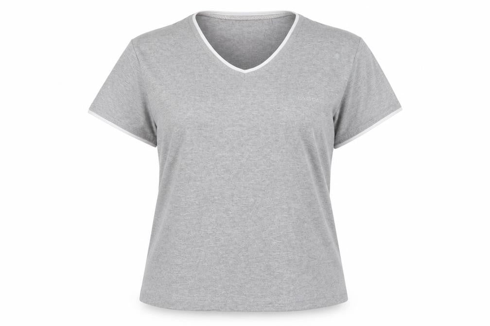 Front view of LA Gear women’s grey cotton basic t-shirt, size UK 16, v-neck