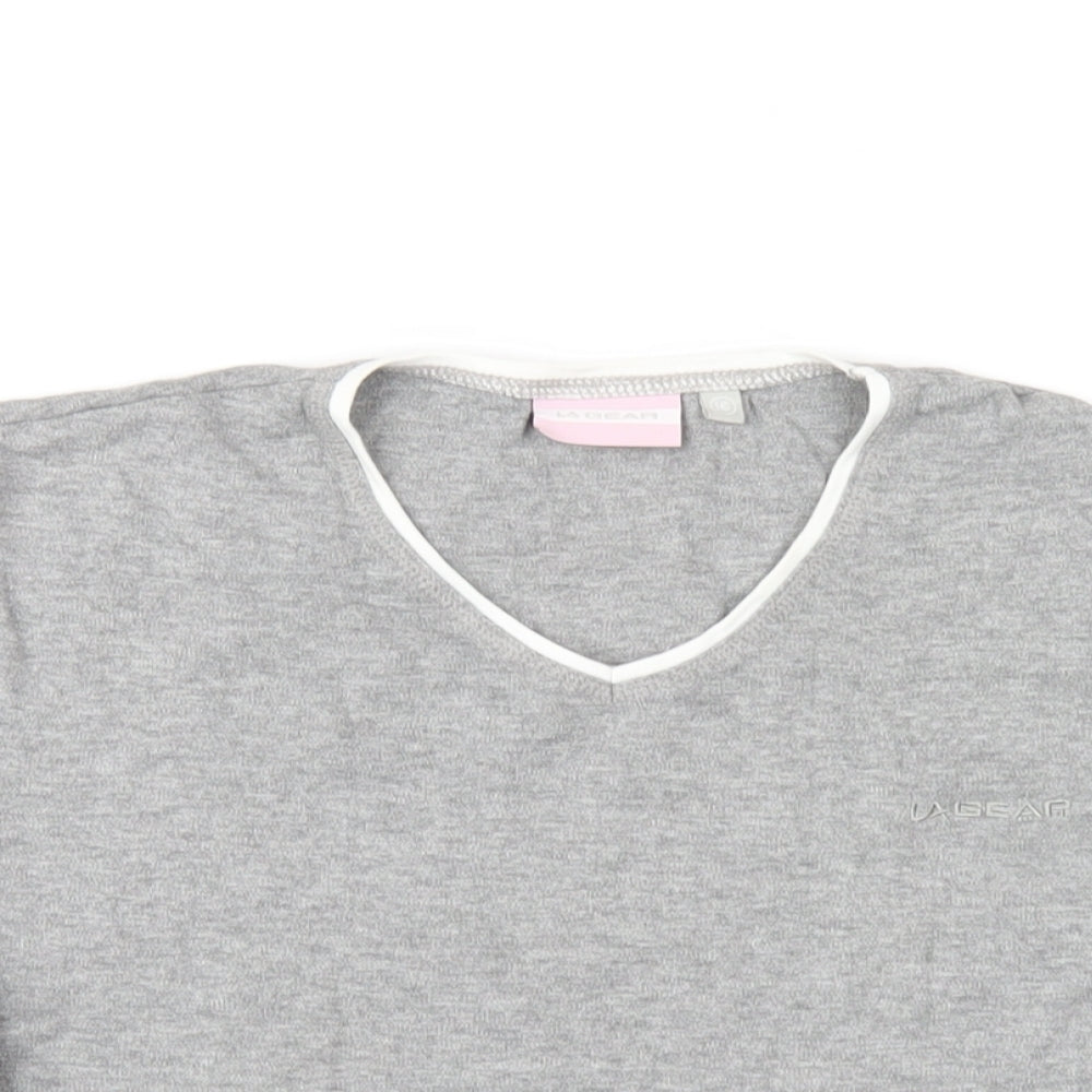 LA Gear Womens Grey Cotton Basic T-Shirt Size 16 V-Neck