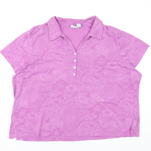 Caribean Joe Womens Purple Cotton Basic T-Shirt Size 3XL V-Neck