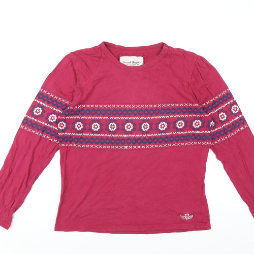 Board Angels Womens Pink Geometric Cotton Basic T-Shirt Size 14 Round Neck