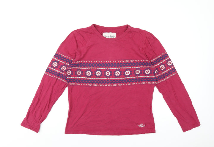 Board Angels Womens Pink Geometric Cotton Basic T-Shirt Size 14 Round Neck