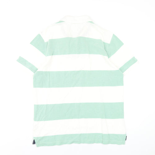 Tommy Hilfiger Mens Green Striped Cotton Polo Size 2XL Collared Button