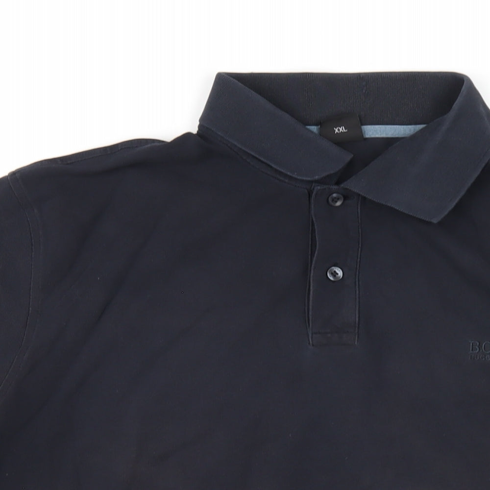 HUGO BOSS Mens Blue Cotton Polo Size 2XL Collared Button