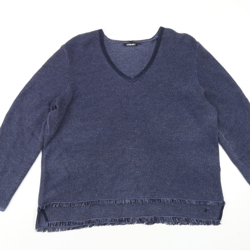 Olsen Womens Blue V-Neck Cotton Pullover Jumper Size 18