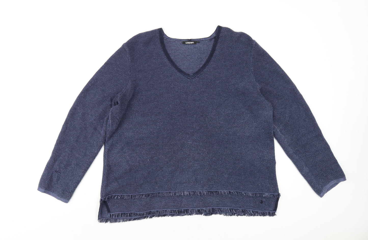 Olsen Womens Blue V-Neck Cotton Pullover Jumper Size 18