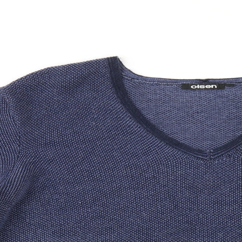 Olsen Womens Blue V-Neck Cotton Pullover Jumper Size 18