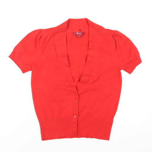 Monsoon Womens Red V-Neck Cotton Cardigan Jumper Size 12