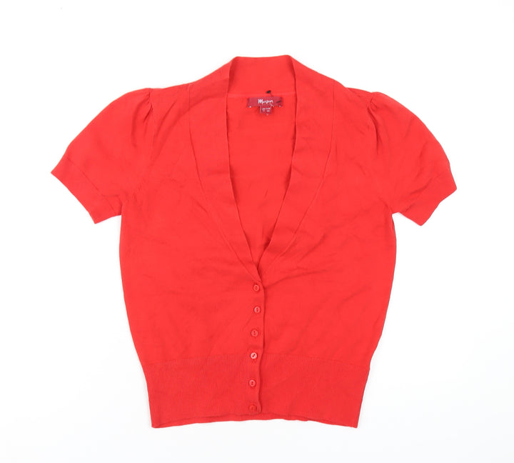 Monsoon Womens Red V-Neck Cotton Cardigan Jumper Size 12