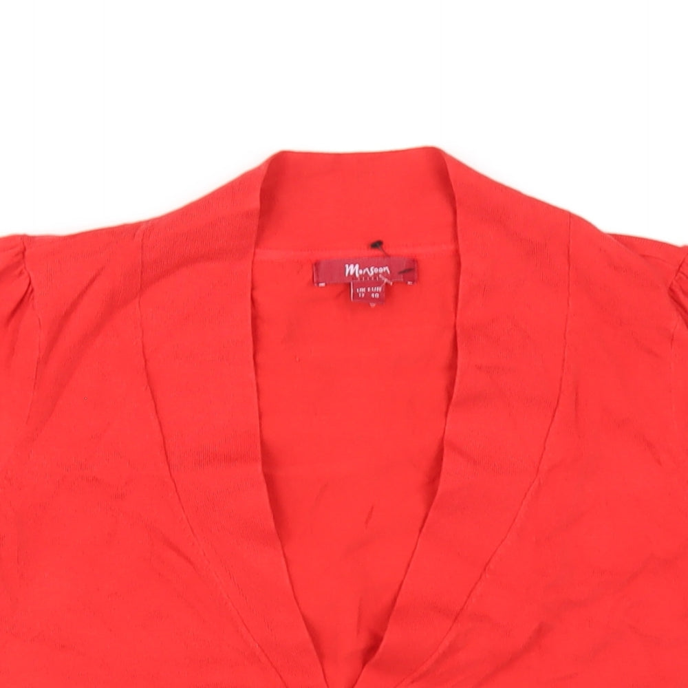 Monsoon Womens Red V-Neck Cotton Cardigan Jumper Size 12