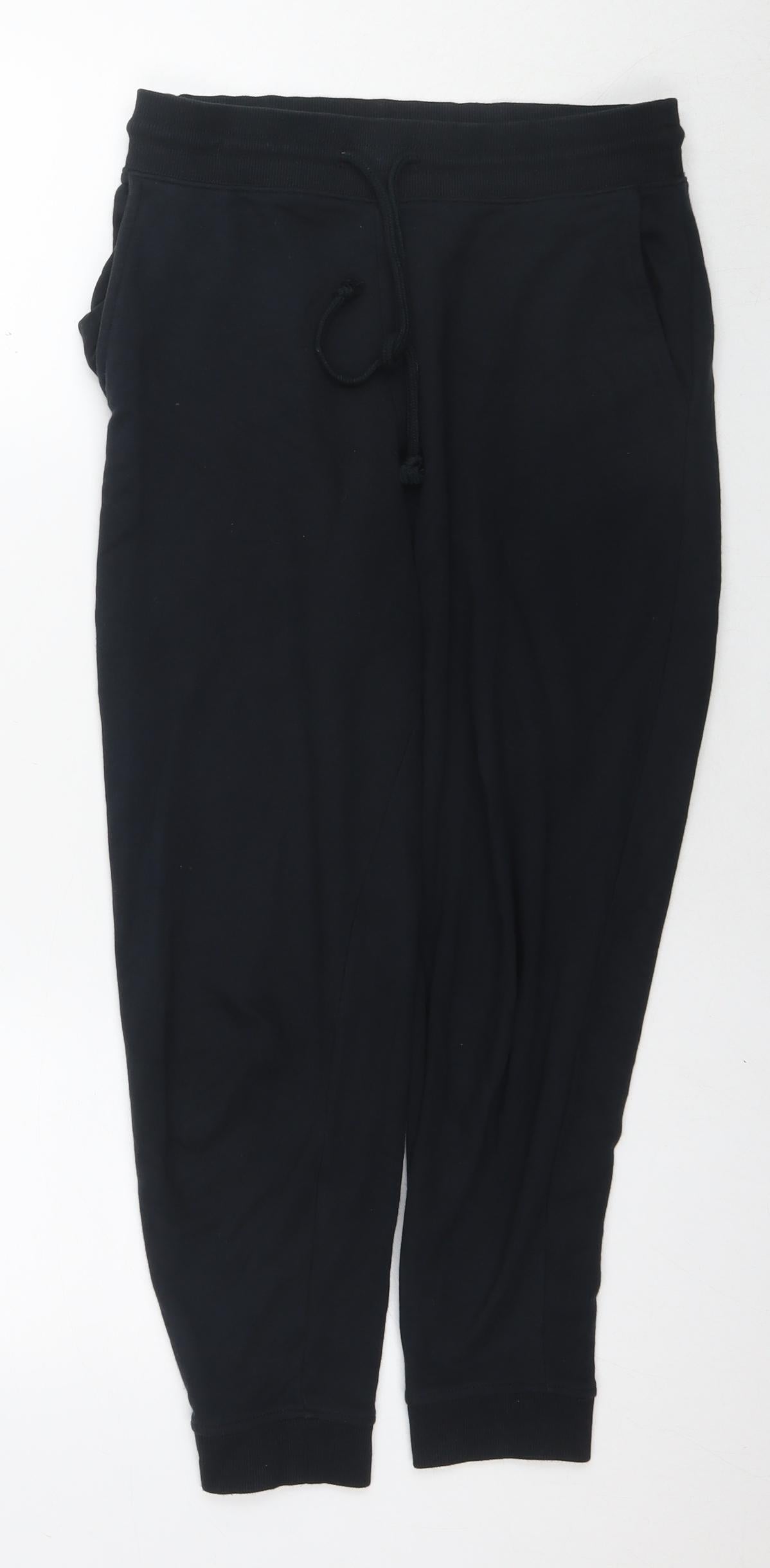 Marks and Spencer Womens Black Cotton Jegging Trousers Size 10 L25 in Regular Drawstring - Short