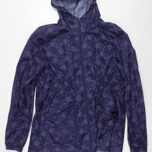 Pebble Bay Womens Blue Geometric Rain Coat Jacket Size L Zip