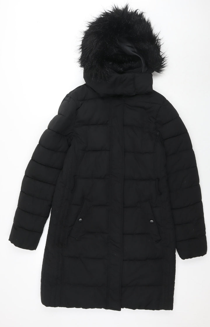 Warehouse Womens Black Parka Jacket Size 10 Zip