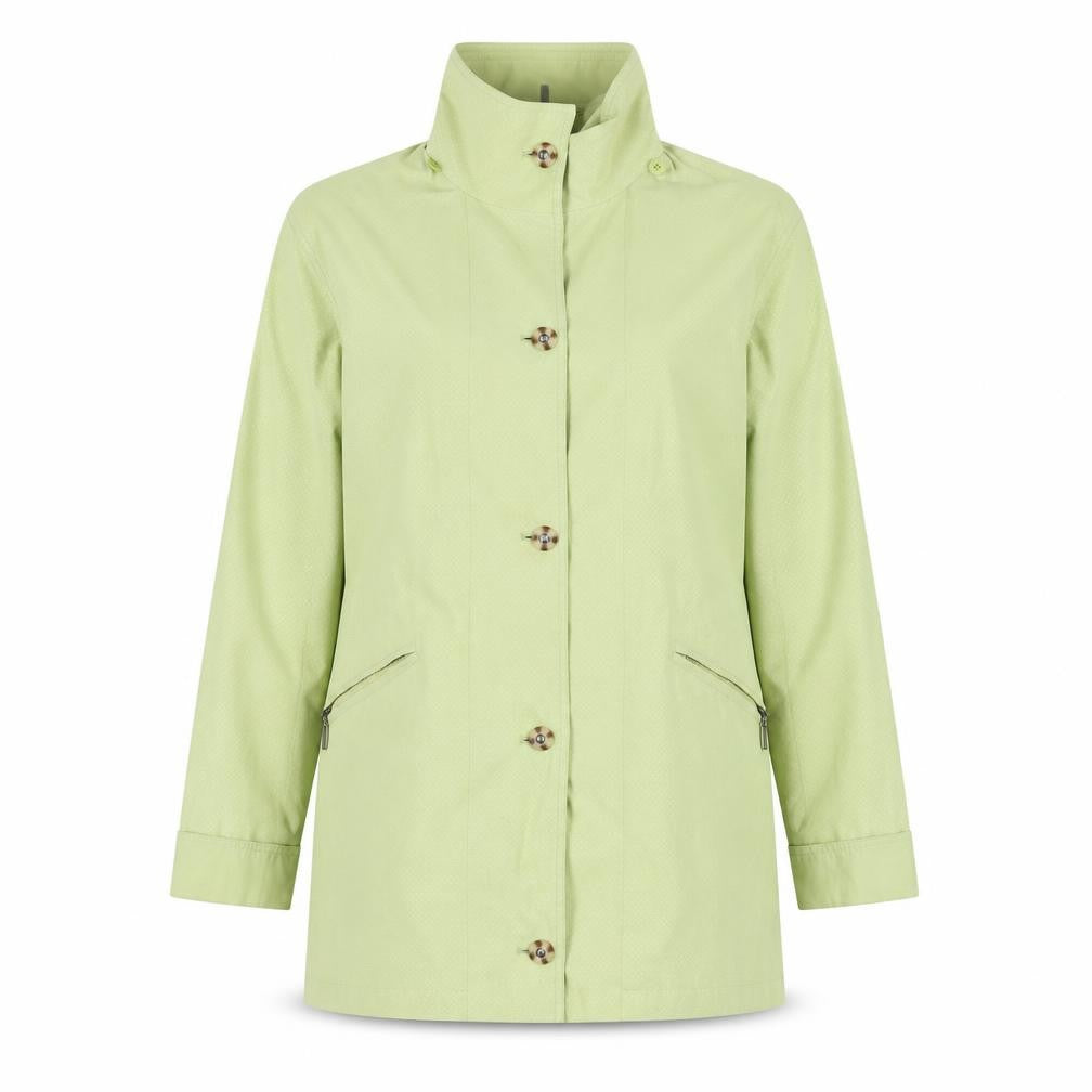 Front view of Astraka women’s green parka jacket, size M, zip
