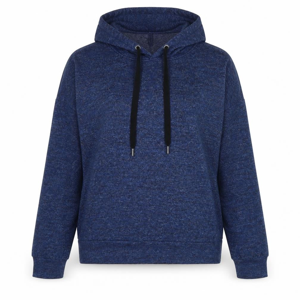 Front view of Marks & Spencer women’s blue polyester pullover hoodie, size UK 12, zip