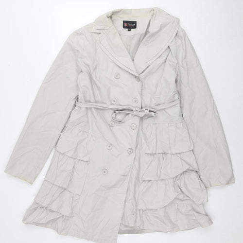 Tsega Womens Grey Trench Coat Jacket Size 12 Button