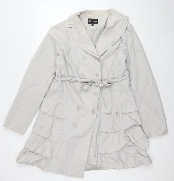 Tsega Womens Grey Trench Coat Jacket Size 12 Button