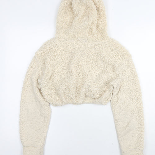 PRETTYLITTLETHING Womens Beige Polyester Pullover Hoodie Size S Pullover - Teddy Fleece Cropped