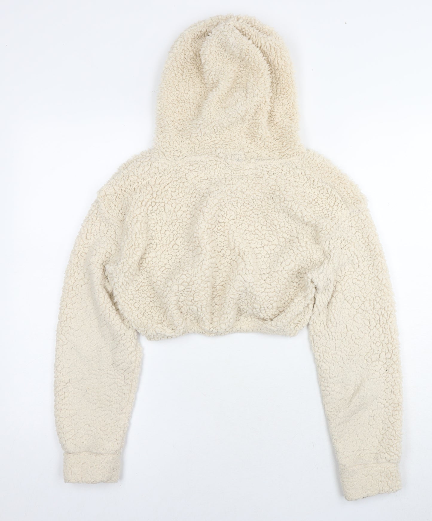 PRETTYLITTLETHING Womens Beige Polyester Pullover Hoodie Size S Pullover - Teddy Fleece Cropped