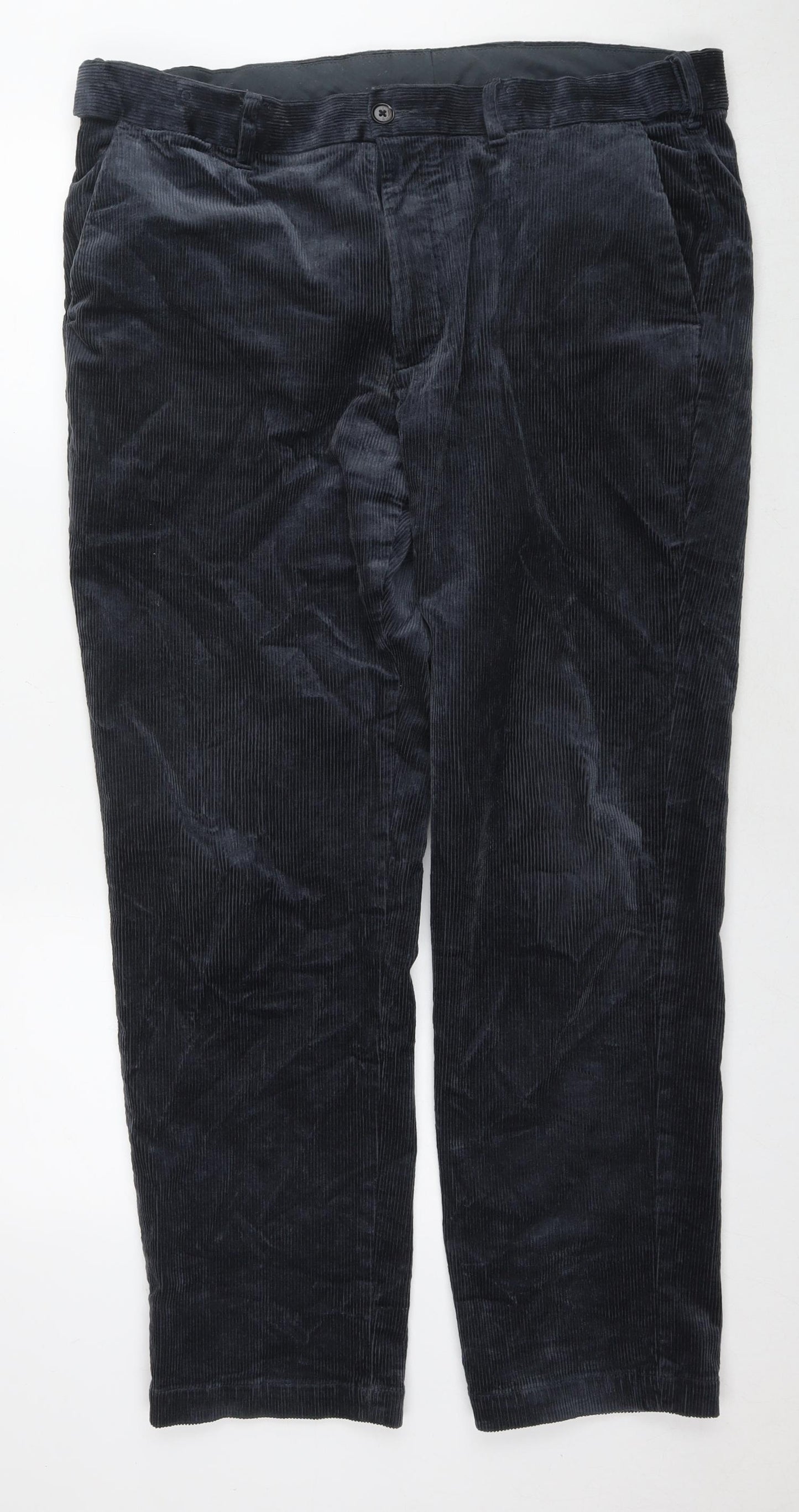 Marks and Spencer Mens Blue Cotton Trousers Size 38 in L31 in Regular Zip