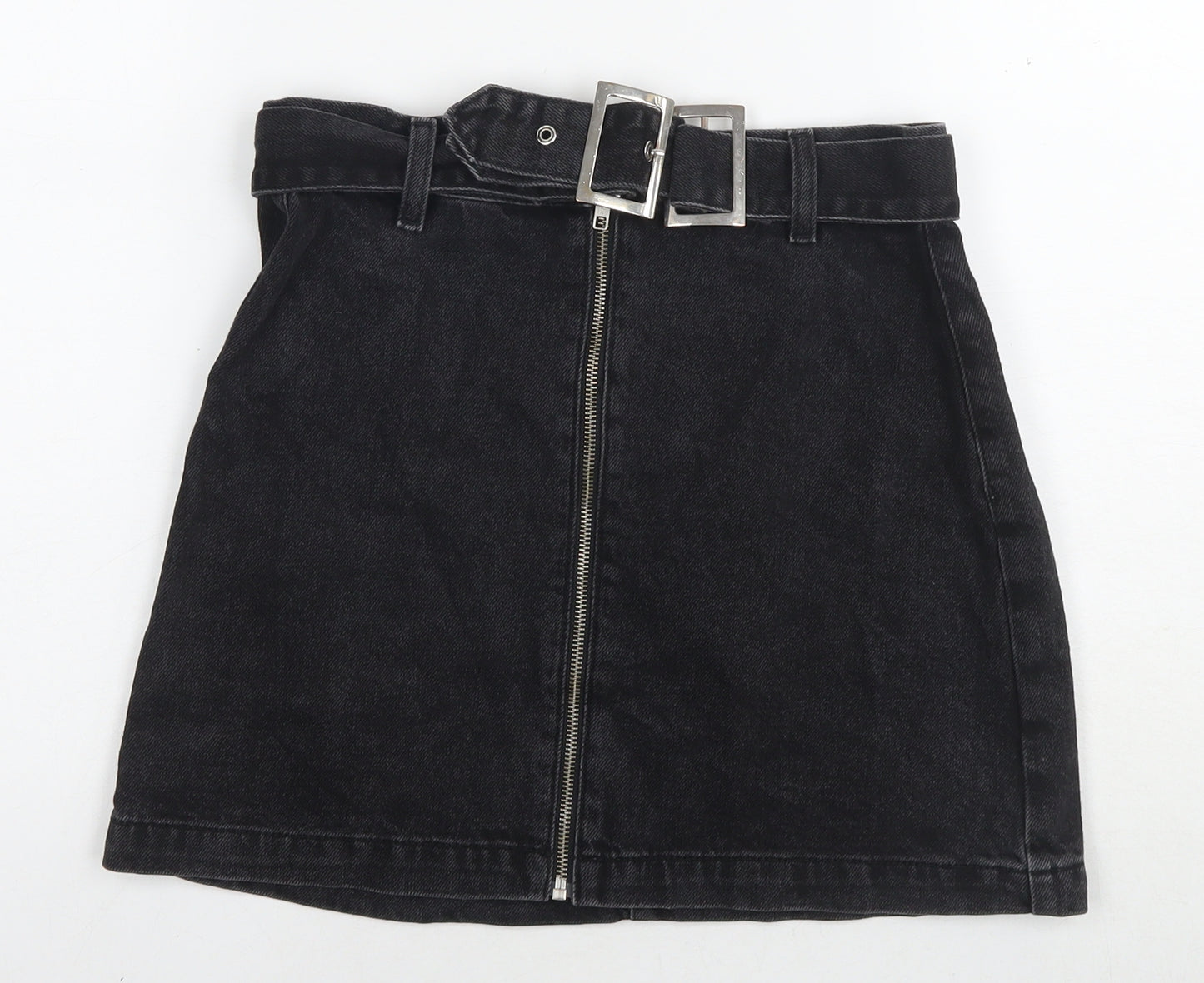 Topshop Womens Black Cotton A-Line Skirt Size 10 Zip