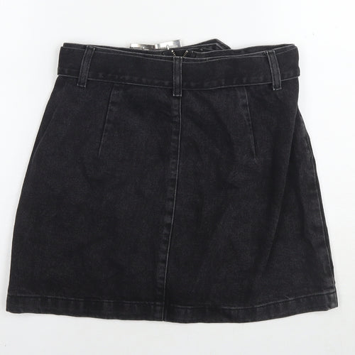 Topshop Womens Black Cotton A-Line Skirt Size 10 Zip