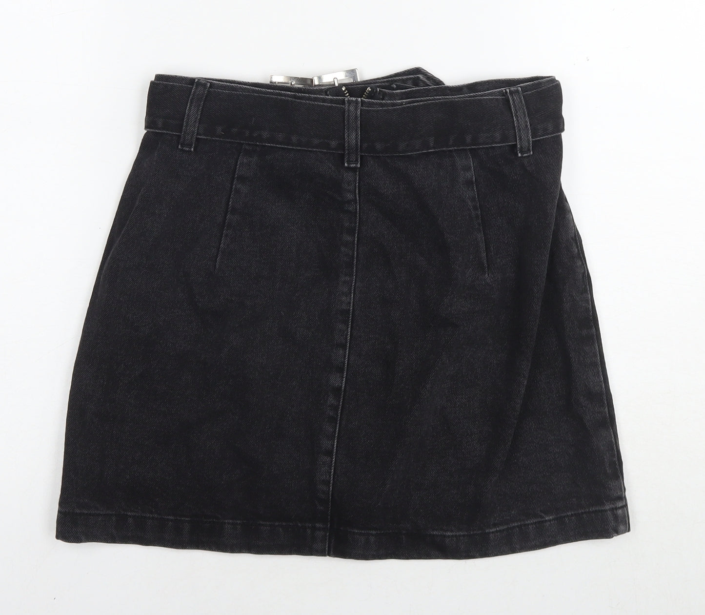 Topshop Womens Black Cotton A-Line Skirt Size 10 Zip