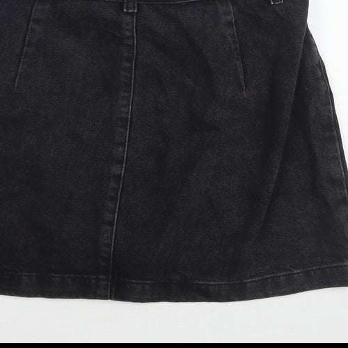 Topshop Womens Black Cotton A-Line Skirt Size 10 Zip