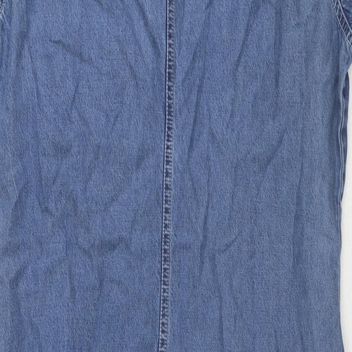 St Michael Womens Blue Lyocell Shirt Dress Size 14 Collared Button